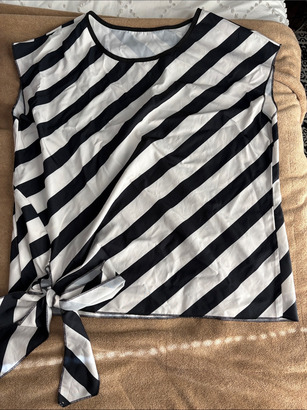 Women’s Black and White Striped Tie-Hem Top